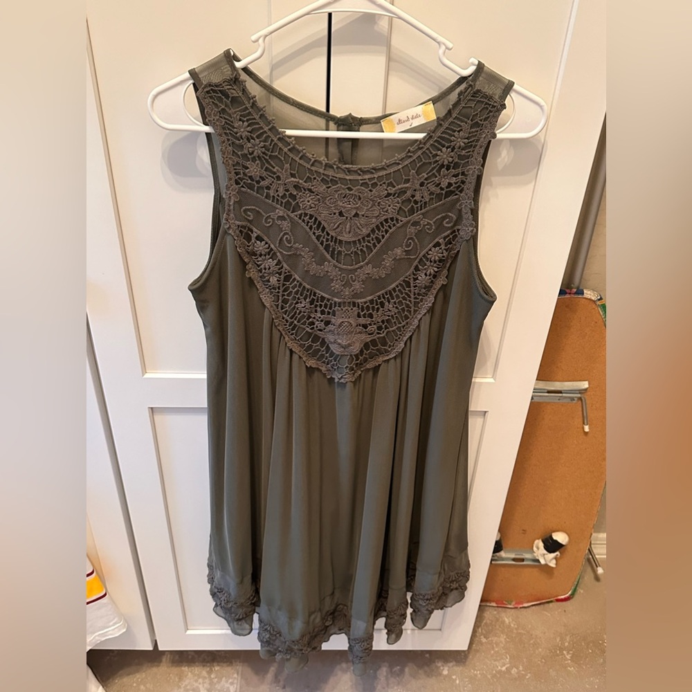 Altar’d State olive green sleeveless lace crochet  dress